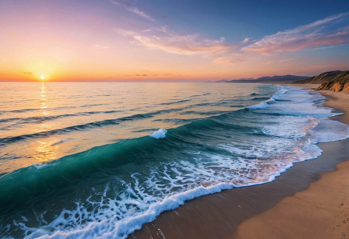 A panoramic view of a serene ocean landscape, symbolizing the vast choices in adult content, with a winding path made of various media tags like 'Free', 'Premium', 'Streaming', and 'Subscription' flowing through the waters. Soft waves lapping at the edges represent the different experiences, while a rising sun symbolizes enlightenment and exploration. The sky is a gradient of warm colors, blending into a calming blue sea. ultra-realistic. vibrant colors. serene atmosphere.